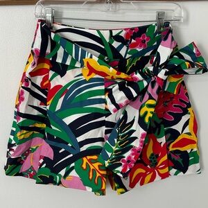 J.Crew Cotton Multicolor Tropical Floral Tie Waist Shorts